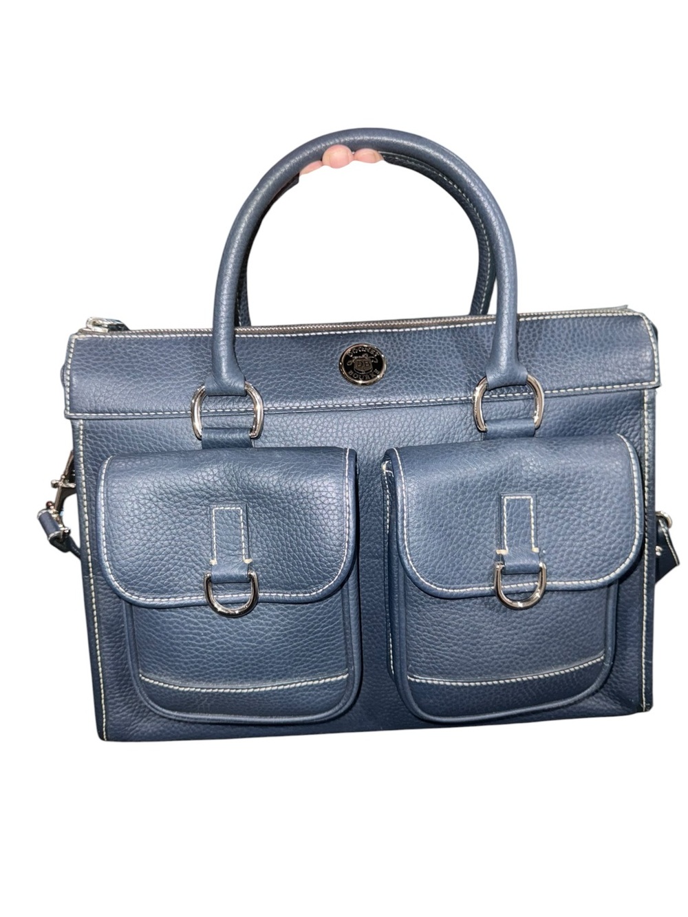 Dooney & Bourke Blue Pebbled Leather Double-Pocket Satchel Briefcase